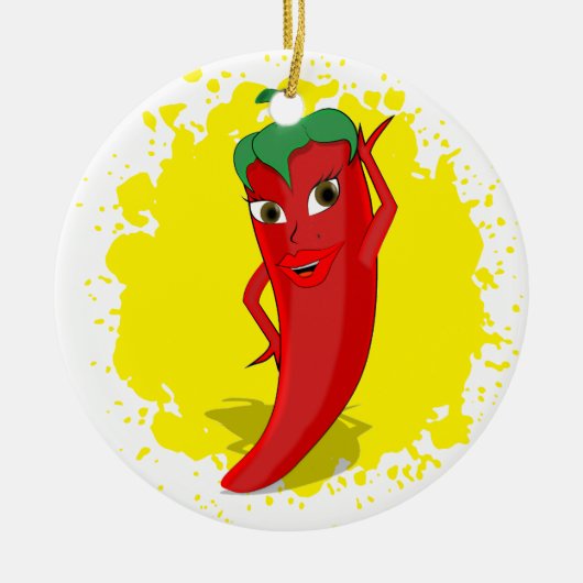 Rode Hete Peper Diva Paint Spatten Keramisch Ornament (Voorkant)