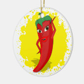 Rode Hete Peper Diva Paint Spatten Keramisch Ornament (Links)