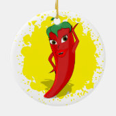 Rode Hete Peper Diva Paint Spatten Keramisch Ornament (Achterkant)