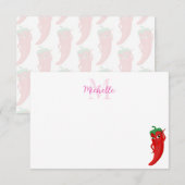 Rode Hete Peper Diva Schattige Aangepaste Monogram Notitiekaartje (Voorkant / Achterkant)
