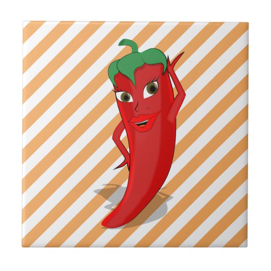 Rode hete peper Diva Sinaasappel strepen Tegeltje (Voorkant)