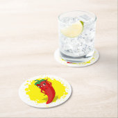 Rode Hete Peper Diva Verf Splatter Ronde Kartonnen Onderzetter (Insitu)