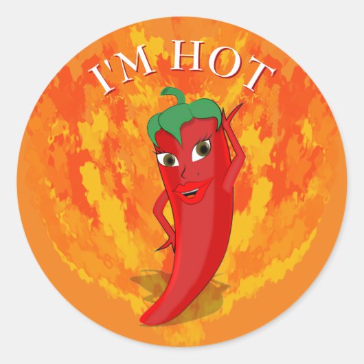 Rode Hete Peper Diva Vuur Vlammen Ronde Sticker (Voorkant)