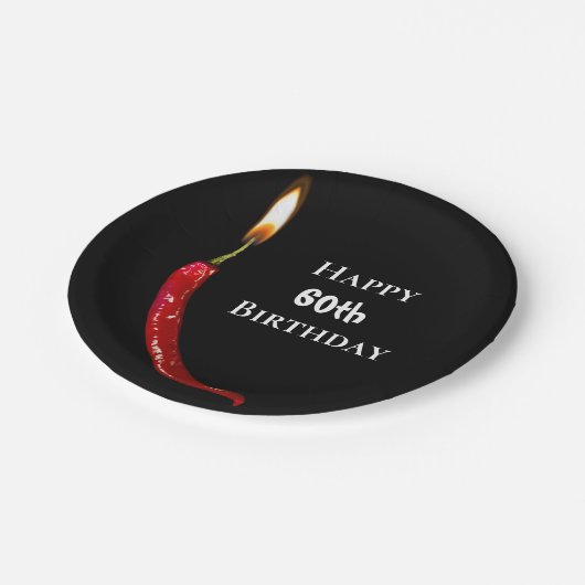Rode hete peper met kaarsvlam 60e verjaardag papieren bordje (Gekanteld)