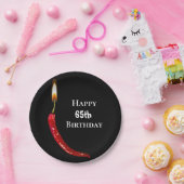 Rode hete peper met kaarsvlam 65e verjaardag papieren bordje (Feest)