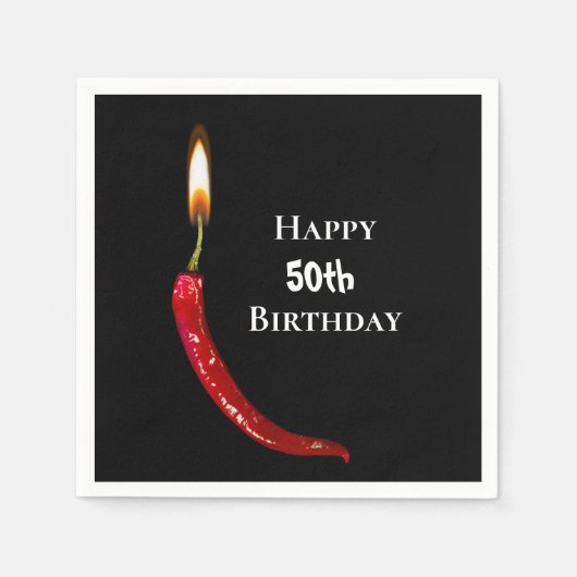 Rode hete peper op zwarte 50ste verjaardag servet (Voorkant)
