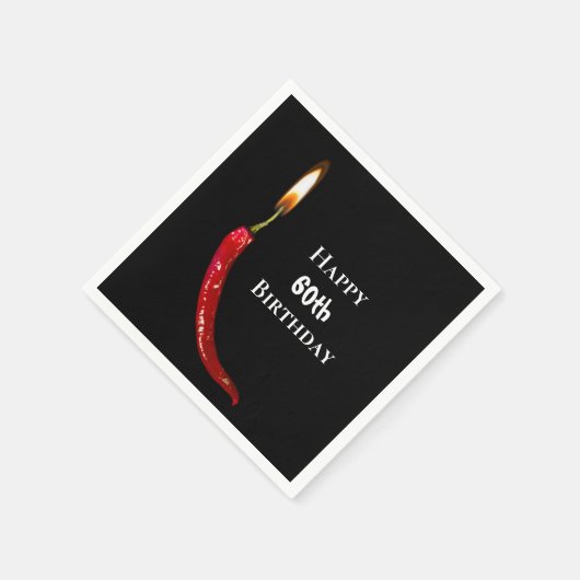 Rode hete peper op zwarte 60ste verjaardag servet (Hoek)