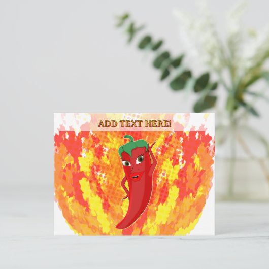 Rode hete peper vuur vlammen briefkaart (Staand voorkant)
