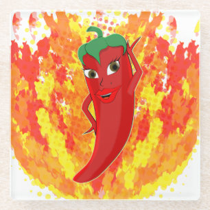 Rode hete peper vuur vlammen glazen onderzetter