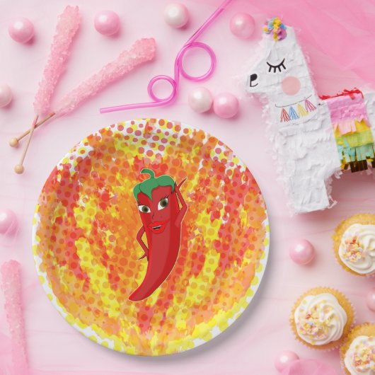 Rode hete peper vuur vlammen papieren bordje