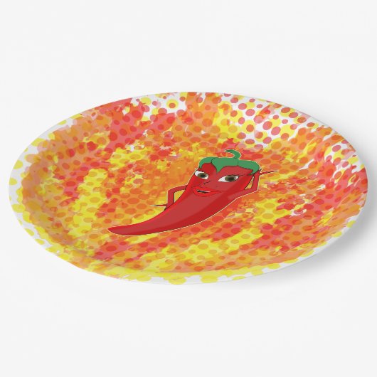 Rode hete peper vuur vlammen papieren bordje (Gekanteld)