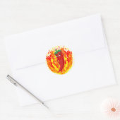 Rode hete peper vuur vlammen ronde sticker (Envelop)