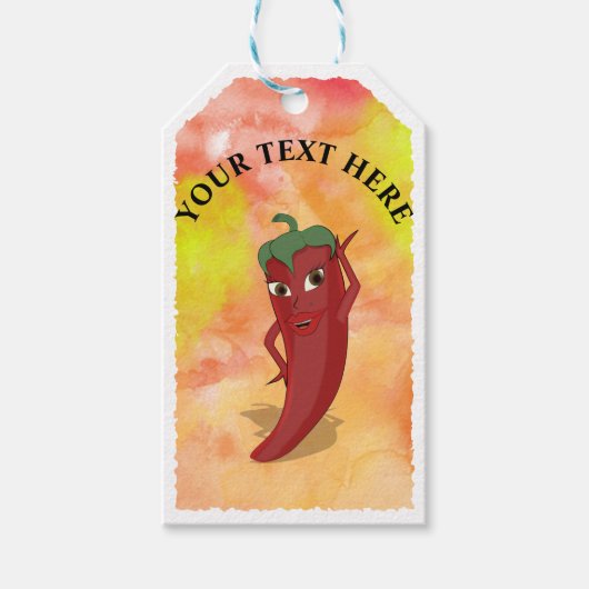Rode Hete Pepper Diva op Waterverf het Schilderen Cadeaulabel (Voorkant)