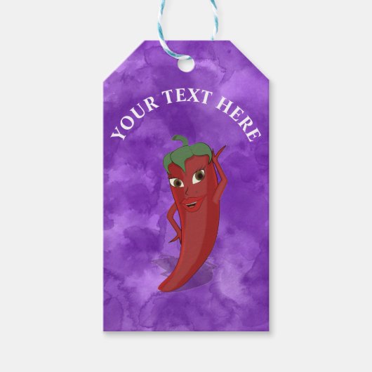 Rode Hete Pepper Diva Paarse Waterverf Cadeaulabel (Voorkant)