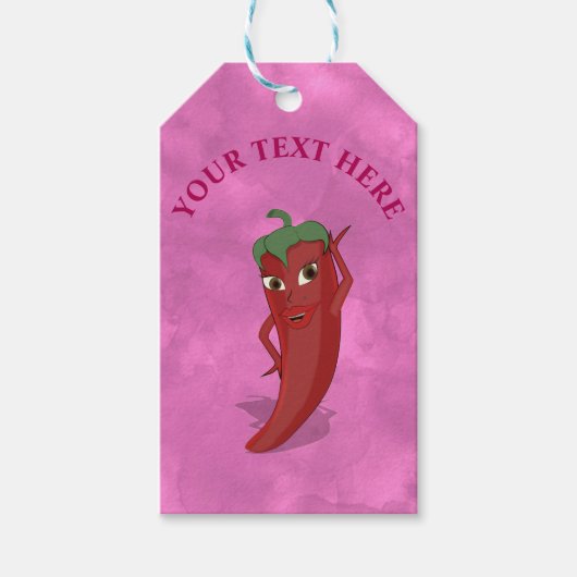 Rode Hete Pepper Diva Roze Waterverf Cadeaulabel (Voorkant)