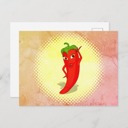 Rode Hete Pepper Diva  Stijl Print Briefkaart (Voorkant / Achterkant)