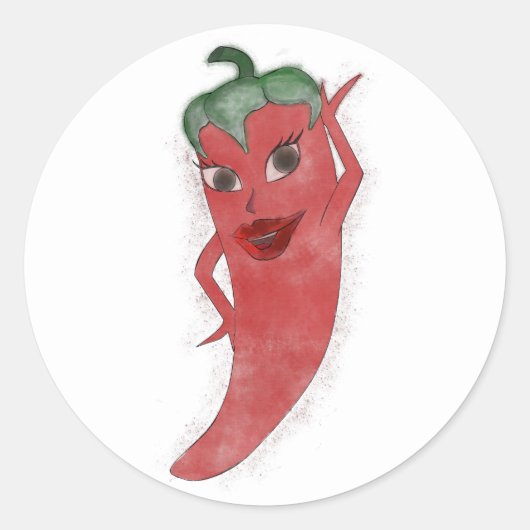 Rode Hete Pepper Diva Waterverf Aangepast Ronde Sticker (Voorkant)