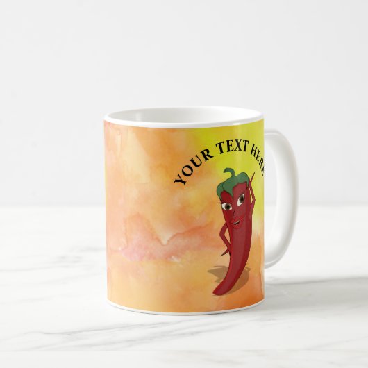 Rode Hete Pepper Diva Waterverf Koffiemok (Voorkant rechts)