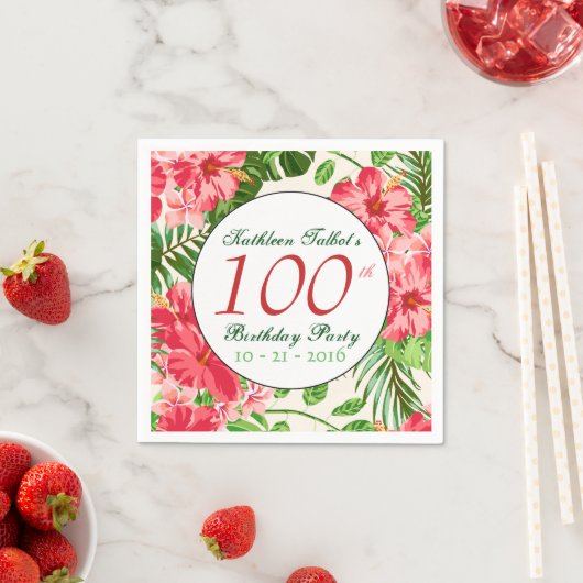 Rode Hibiscus 100ste verjaardag Party Papier serve Servetten (Insitu)