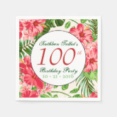 Rode Hibiscus 100ste verjaardag Party Papier serve Servetten (Voorkant)