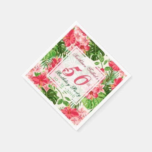 Rode Hibiscus 50ste verjaardag Party Papier servet (Hoek)