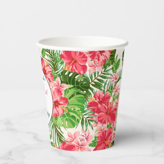 Rode Hibiscus 60e verjaardag Party Paper Cup Papieren Bekers (Achterkant)