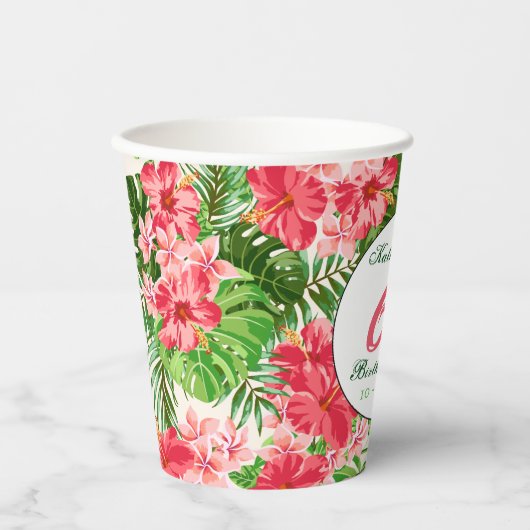 Rode Hibiscus 60e verjaardag Party Paper Cup Papieren Bekers (Voorkant)