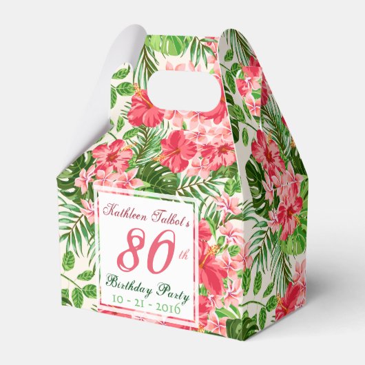 Rode Hibiscus 80ste Verjaardagsfeestgunst Box Bedankdoosjes (Voorkant Zijde)