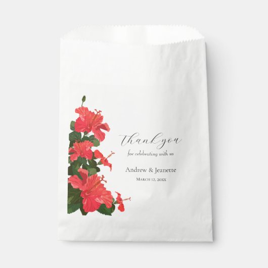 Rode Hibiscus Bloem Dank u Bruiloft Favor Bag Bedankzakje (Voorkant)