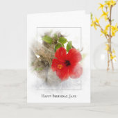 Rode hibiscus-bloem in lijst ter gelegenheid van d kaart (Gele Bloem)