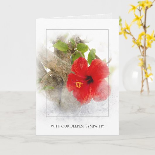 rode hibiscus-bloem in zilverbeeld kaart (Gele Bloem)