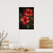Rode Hibiscus Bloem Kunstprint Poster (Keuken)