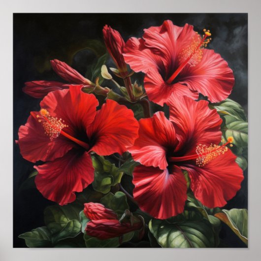 Rode Hibiscus Bloem Kunstprint Poster (Voorkant)