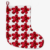 Rode Hibiscus Bloem Patroon Kerstmis Kous Grote Kerstsok (Voorkant)