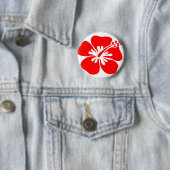 Rode hibiscus-bloem ronde button 5,7 cm (In situ)