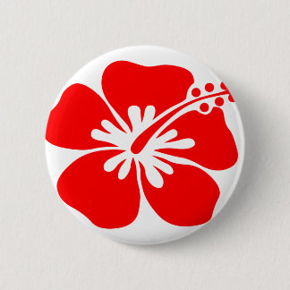 Rode hibiscus-bloem ronde button 5,7 cm