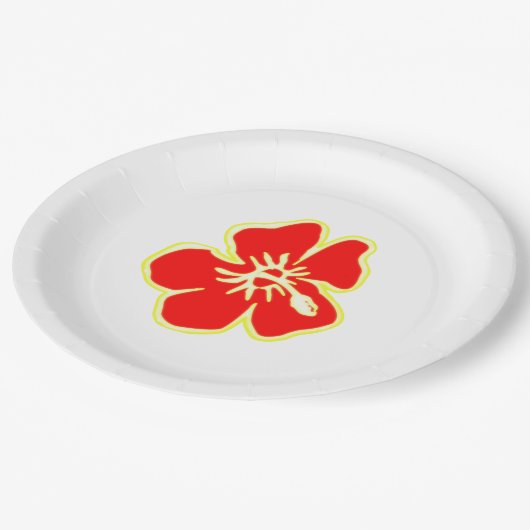 Rode Hibiscus Bloem Tropische Hawaïaanse Luau Part Papieren Bordje (Gekanteld)