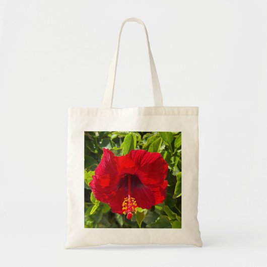 Rode Hibiscus Bloem – Tropische Natuur Boodschappe Tote Bag (Voorkant)