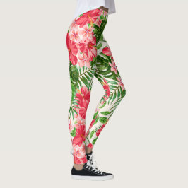 Rode Hibiscus Bloem Witte Achtergrond leggings