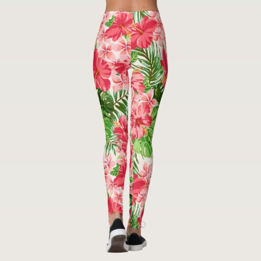 Rode Hibiscus Bloem Witte Achtergrond leggings (Achterkant)
