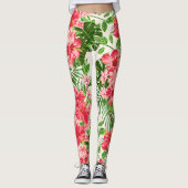 Rode Hibiscus Bloem Witte Achtergrond leggings (Voorkant)
