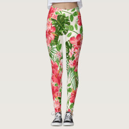 Rode Hibiscus Bloem Witte Achtergrond leggings