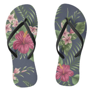 Rode Hibiscus Bloemblaadjes Donkere Achtergrond Fl Teenslippers