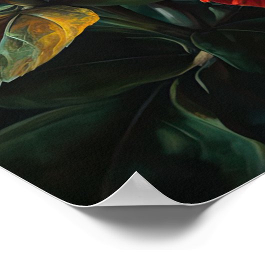 Rode Hibiscus Bloemen Art Print Poster (Hoek)