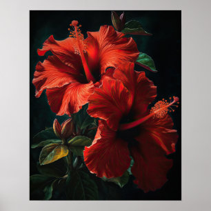 Rode Hibiscus Bloemen Art Print Poster