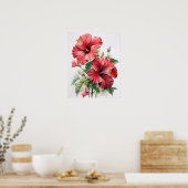 Rode Hibiscus Bloemen Art Print Poster (Keuken)