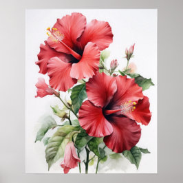Rode Hibiscus Bloemen Art Print Poster