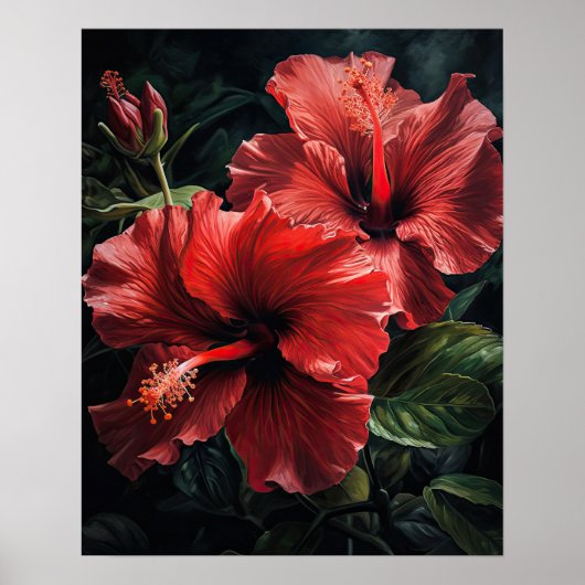 Rode Hibiscus Bloemen Art Print Poster (Voorkant)