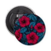 Rode hibiscus bloemen button flesopener (Voorkant)