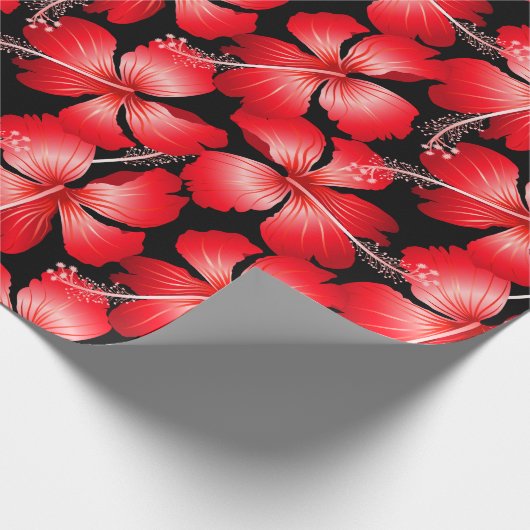 Rode hibiscus bloemen cadeaupapier (Hoek)